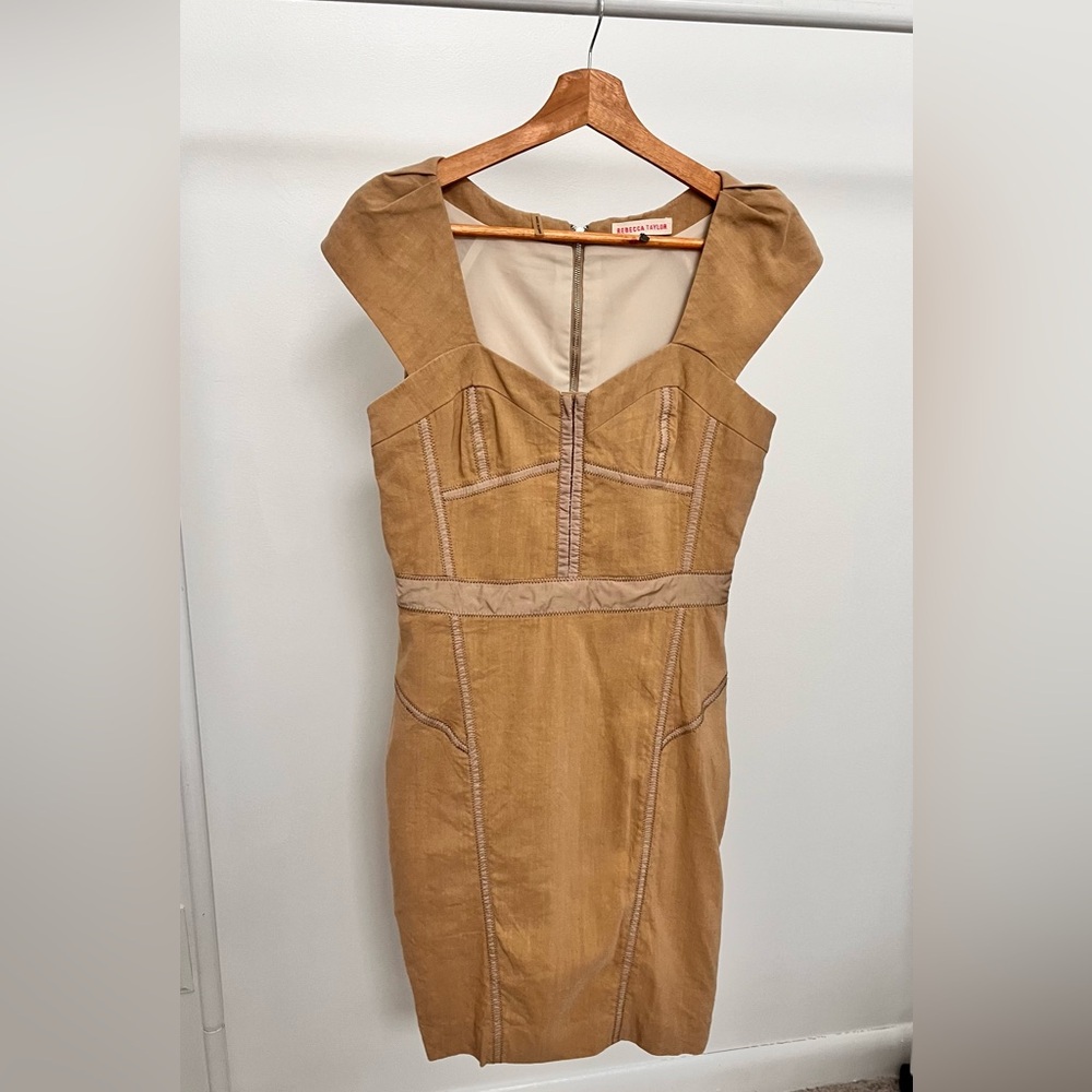 Rebecca Taylor Dress Linen Beige Bodycon Sandstone Size 6